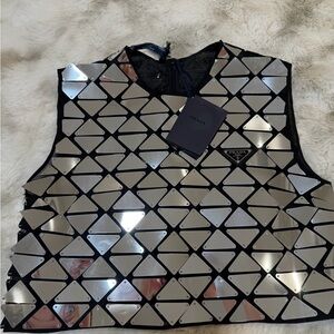 Prada Silver Geometric Women's Top & Skirt